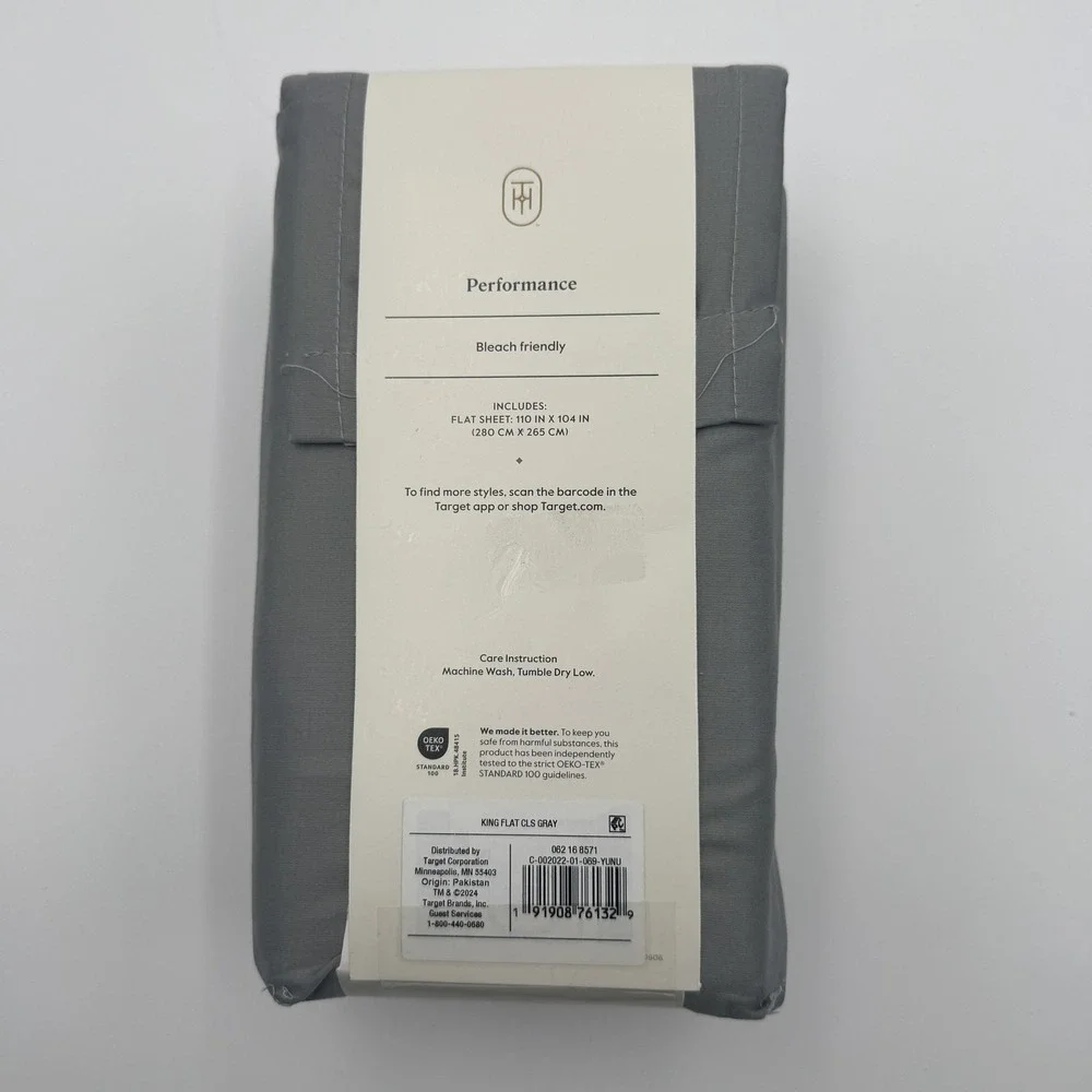 Threshold 400TC Performance Flat Sheet King Classic Gray Cotton Sateen Top NWT